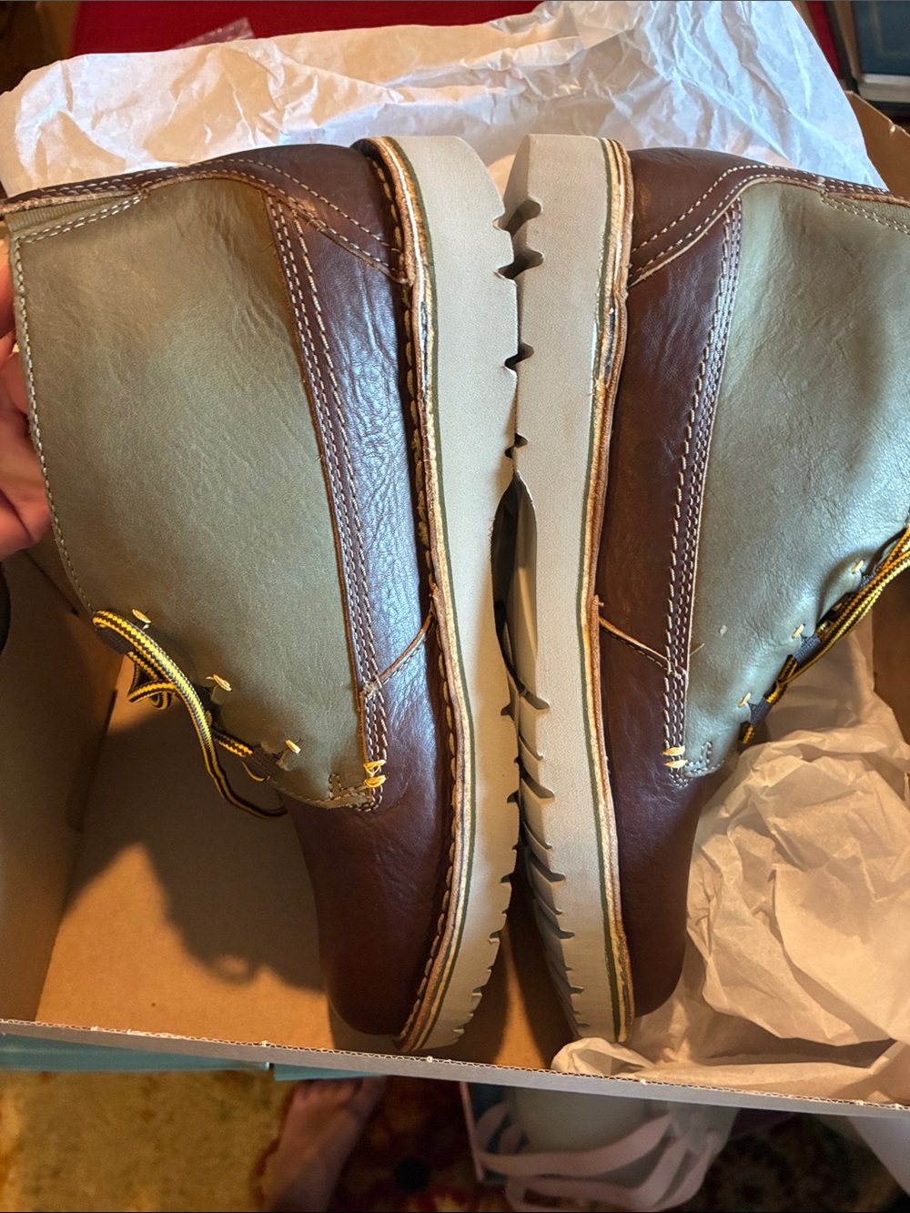 Clarks Brown and Olive Leather Chukka Boots - Picture 4 of 10